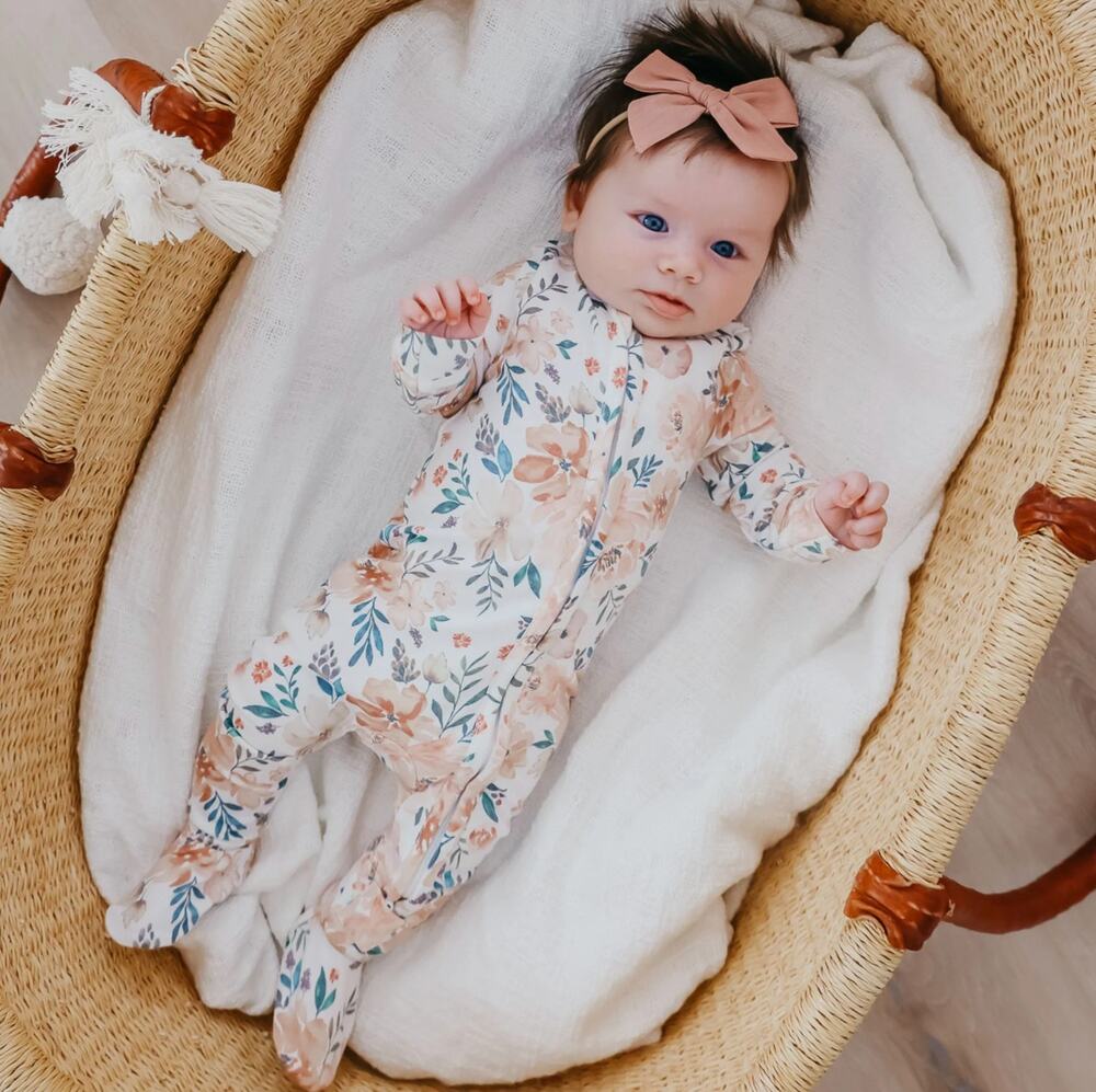 Copper Pearl Autumn Print 2-Way Zip-Up Footie and Headband Bow